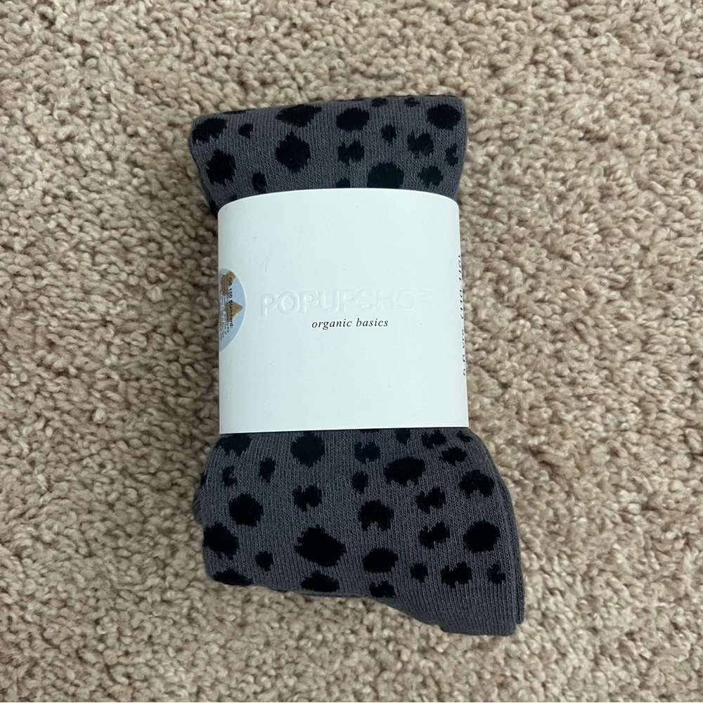 NEW Girls’ Popupshop Gray and Black Leopard Print Tights 5-6 yrs
